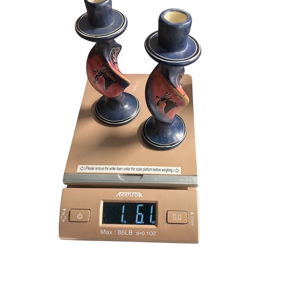 Vintage African Soapstone Candlestick Holders Hand Carved Animal Design Blue - Picture 7 of 7